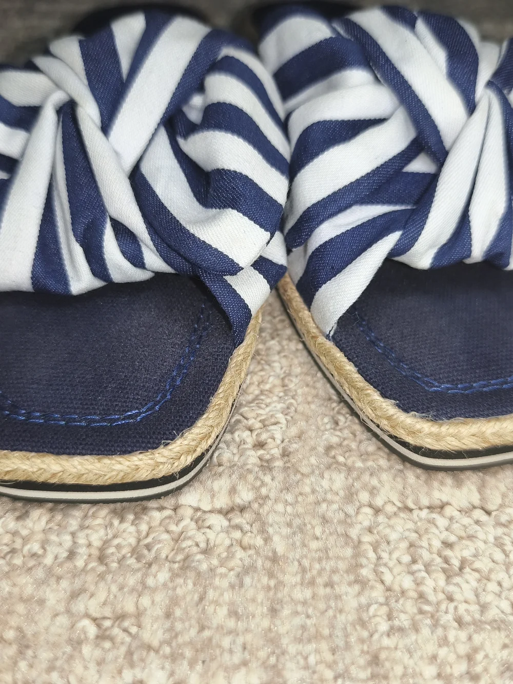 Kate Spade New York Caliana Stripe Slide Sandals Blue White Bow Mule Shoes Sz7,5